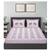 Frionkandy Cotton Floral Printed Double Bedsheet with 2 Pillow Covers - Pink - Pink