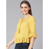 Oxolloxo Yellow Tie-Up Neck Ruffles Crepe Top