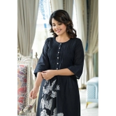 Juniper Cotton Blend Printed Flared Womens Kurti - Black ( Pack of 1 ) - None