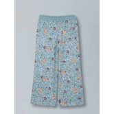 PlumTree Girls Deer AOP & Crown Stone wide leg relaxed Fit Cotton Trouser - Teal Blue - None