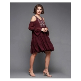 Miss Chase Polyester Embellished Above Knee Womens Fit & Flare Dress - Wine ( Pack of 1 ) - None