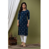 Lee Moda - Blue Rayon Women's Straight Kurti ( Pack of 1 ) - XXL