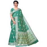 Vbuyz - Green Silk Blend Saree With Blouse Piece (Pack of 1)