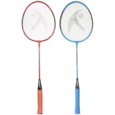 Hipkoo Sports Star Aluminum Badminton Complete Racquets Set | 2 Wide Body Rackets and 3 Feather Shuttlecocks | Ideal for Beginner | Flexible, Lightweight & Sturdy (Blue & Red, Set of 2)