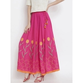 Women Pink Tulip Block Printed Flared Maxi Skirt