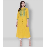 Divena - Yellow Cotton Blend Womens Front Slit Kurti - S