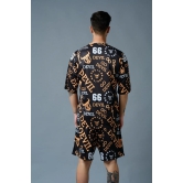 Go Devil 66 (in Musturd) All over Printed Black Polyester Co-ord Set for Men XL