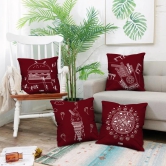 Indigifts Cushion Cover 18 Inch X 18 Inch Food Lovers Themed Designer Printed Square Pillow Set of 4 - Diwali Decoration For Home, Warli Art Designer Print, Gift For Foodie, Cushion for Car