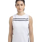 Women Striped Round Neck Poly Cotton White T-Shirt