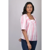 Top for women stylish and trending printed Cotton Light Pink Striped Top With Square Neck (OTL-TPS1075)-Pink / L