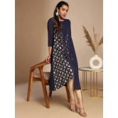 Janasya Crepe Printed A-line Womens Kurti - Navy Blue ( Pack of 1 ) - None