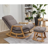 Rocking Chair Colonial and Traditional Super Comfortable Cushion And With Footrest (Natural Polish)-Grey