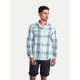 Men Light Blue Checkered Casual cotton Shirt