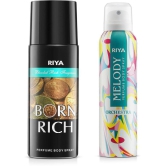 Riya Born Rich & Melody Deodorant Spray & Perfume For Unisex 300 ( Pack of 2 )