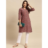 Rangita Women 100% Cotton Coral Floral Printed Knee Length Straight Kurti - None