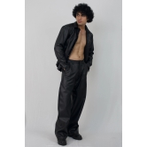 Leather jacket and wide leg trousers-Tan / Custom