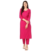 VEEKEEDA Womens Regular Plain V-Neck Straight Rayon Cotton Stitched Kurti with Bottom (XXL): PINK - XXL