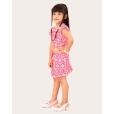 Girls Printed Stylish Flared Palazzo With Crop Top-Pink / 8 Years-9 Years