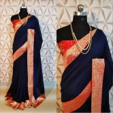 Womens  Georgette saree With  jacquard  Blouse-Free Size / Dark Blue