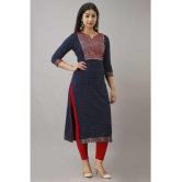 OFLINE SELCTION - Navy Blue Cotton Blend Women''s Straight Kurti ( Pack of 1 ) - None