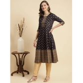 Rangita Women Black Ethnic Printed Calf Length Flared Kurti - None