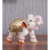 White Marble Showpiece Elephant Home Decor and Gift Item Handmade Golden Work