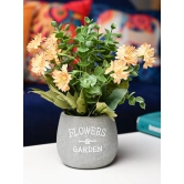 Yellow & Green Artificial Flower with Pot - Cylindrical Shape with Flowers & Garden Print