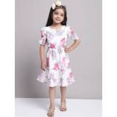 MINI & MING Girls Floral Print Puff Sleeve Georgette Fit & Flare Dress