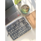 Sustainable Handmade Cotton Laptop Sleeve/Laptop Cover by Ekatra - Black Floral