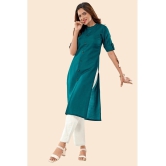 Glomee - Teal Cotton Womens Front Slit Kurti ( Pack of 1 ) - None