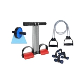 HORSE FIT Double Spring Tummy Trimmer, Double Wheel Ab Roller, Push Up Bar and Double Toning Resistance Tube Home Gym Exercise Equipment for Men & Women Best Fitness Combo - Red