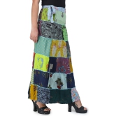 Blue-Elixir Printed Long Boho Wrap-On Long Skirt from Gujarat with Patch Work