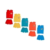 Sathiyas Red, Blue, Navy, orange and Light Blue Cotton Top and Bottom Set of 5 combo - None