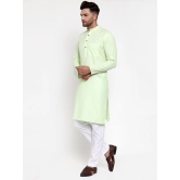 Jompers Men Lime Green & White Solid Kurta Only-XXL / Green