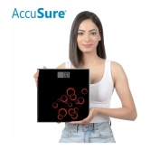 AccuSure Black & Silver Digital Bathroom Weighing Scale, LCD Panel,6mm Tempered Glass - 1Yr Warranty