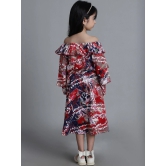 MINI & MING Girls Abstract Printed Off-Shoulder Crepe Layered A-Line Midi Dress