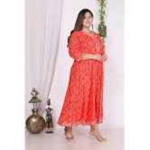 Swasti Cotton Blend Printed Flared Womens Kurti - Orange ( Pack of 1 ) - None