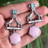 Azayaa World Pink (Mint Top) Elephant pair hexagon earring