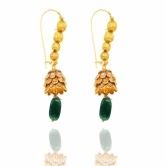 Abhaah Rajasthani handcrafted green Kundan Pachi light weight clip on jhumki earrings with pearls for girls and women