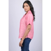 Pink  Colour V-Neck Top With Collar (OTL-TPS1045)-Pink / XXL