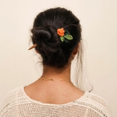 Set of tangerine and ecru marigolds hair stick