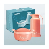 Milton Souvenir Gift Set, Crave 1500 Inner Stainless Steel Casserole, 1.38 ml and Crystal 1000 Insulated Flask, 970 ml, Peach | BPA Free | Odour Free | Food Grade - Peach