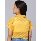 Oxolloxo Girls Yellow Self Design Shirt Style Crop Top