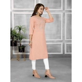 Rangita Women Rayon Peach Embroidered Knee Length Straight Kurti - None