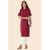 Glomee - Maroon Cotton Womens Front Slit Kurti ( Pack of 1 ) - None