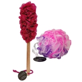 Allure wooden Bath Brush & Loofah Set (Pack of 2 Assorted Dual Colors Loofha)