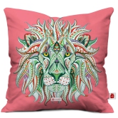 Indigifts Dipawali Gift Items Lions Head Illustration Pink Cushion Cover 12x12 inch with Filler - Diwali Gift Items, Diwali Decoration Items, Deepavali Decoration, Dipawli Gifts