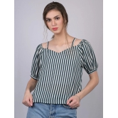 White and Green Striped Relaxed Fit Boat Neckline Top (OTL-TPS1021)-Blue / M