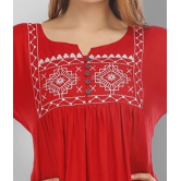 HIGHLIGHT FASHION EXPORT - Red Rayon Women''s Asymmetrical Kurti ( Pack of 1 ) - XXL