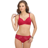 Salsa 5504 Sexy Maroon Lace Medium Coverage Non Padded Non wired Bridal Honeymoon Bra & Panty Sets-38 / B / Maroon